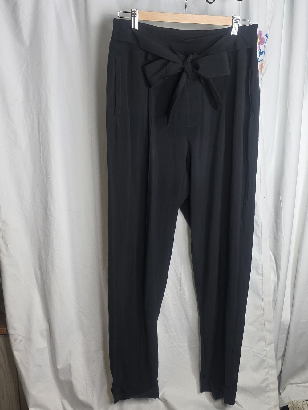 Athleta Black Tie-Waist Trousers, Size 14 Tall